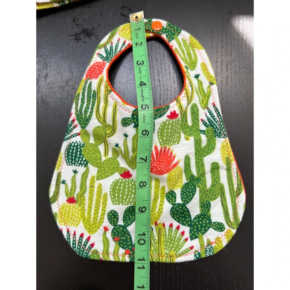 Handmade Baby Bibs Green Orange Cactus Succulent Print Set of 3 OS